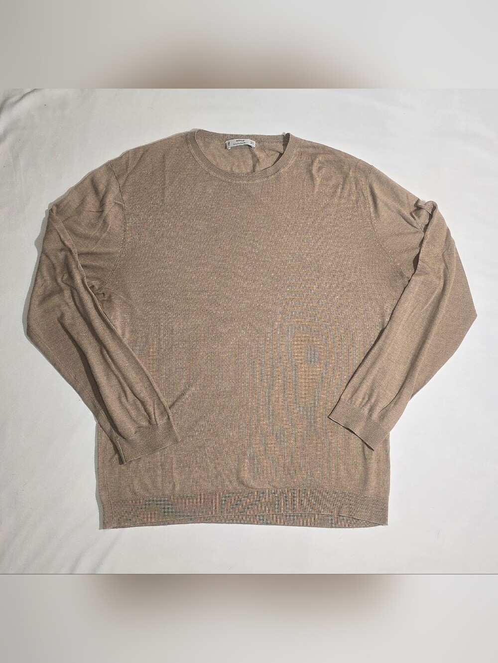 Mango MNG Tan Extrafine Silk Blend Lightweight Crewneck Sweater Size M